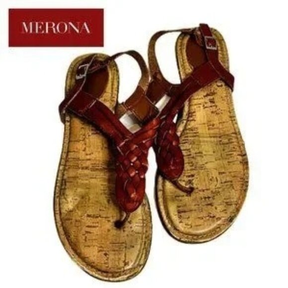 Merona Women's Braided Leather‎ T-strap Thong Flat Sandals Buckle Strap - Picture 1 of 6